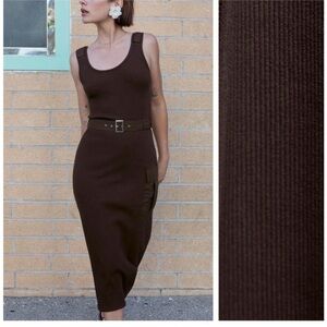 Chocolate Brown Sleeveless Belted Dress